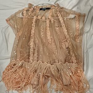 Eva Franco Blush Sequin Fringe Blouse